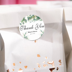 Green natural eucalyptus thank you wedding  classic round sticker