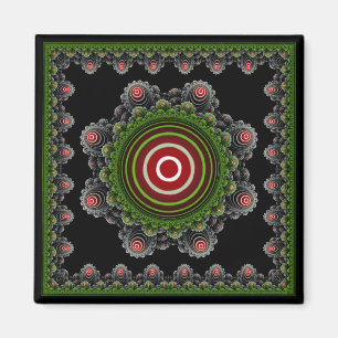 Green natural fractal framed ornament magnet