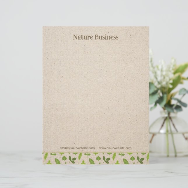 Green Nature Border on Kraft Paper Letterhead (Standing Front)