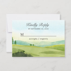 Green nature landscape watercolor wedding RSVP card