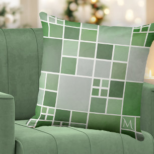 Green Nature Monogram Geometric Pattern Pillow