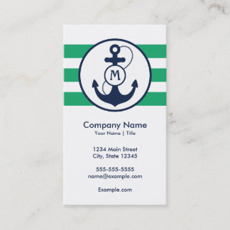 Green Nautical Anchor with Monogram Business Card
