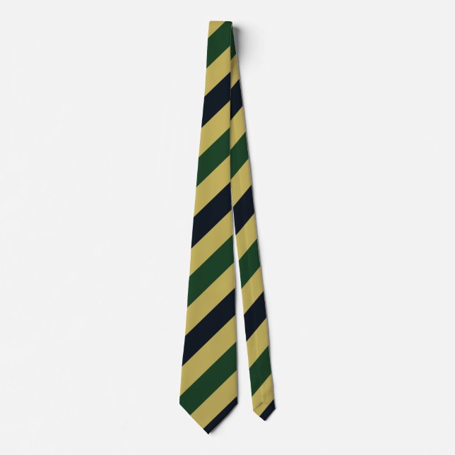 Green Navy and Gold Diagonally-Striped Tie (Front)