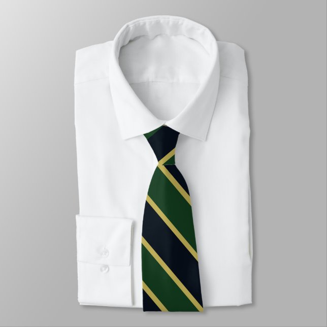 Green Navy and Gold University Stripe Tie (Tied)