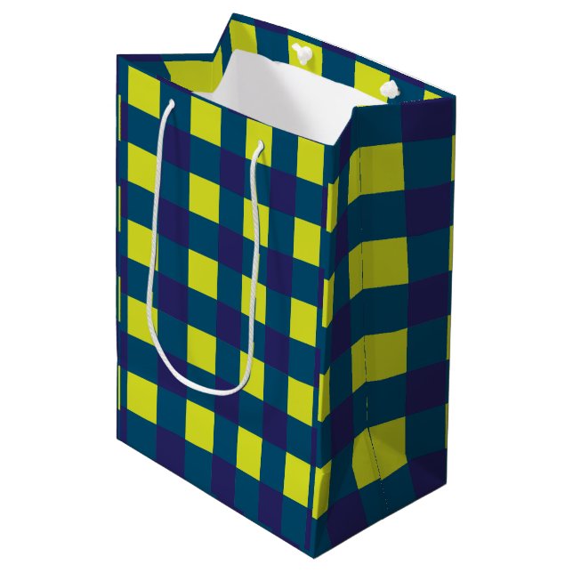 Green Navy Blue Chequerboard  Medium Gift Bag (Front Angled)