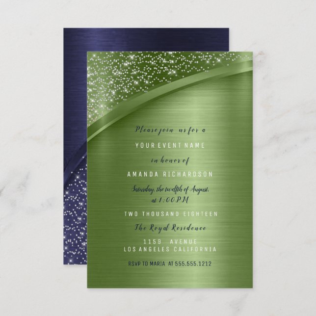 Green Navy Bridal Shower Birthday Sweet 16th Invitation (Front/Back)
