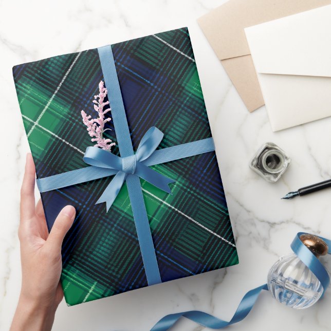 Green Navy Deep Forest Pine Plaid Pattern Wrapping Paper (Gifting)