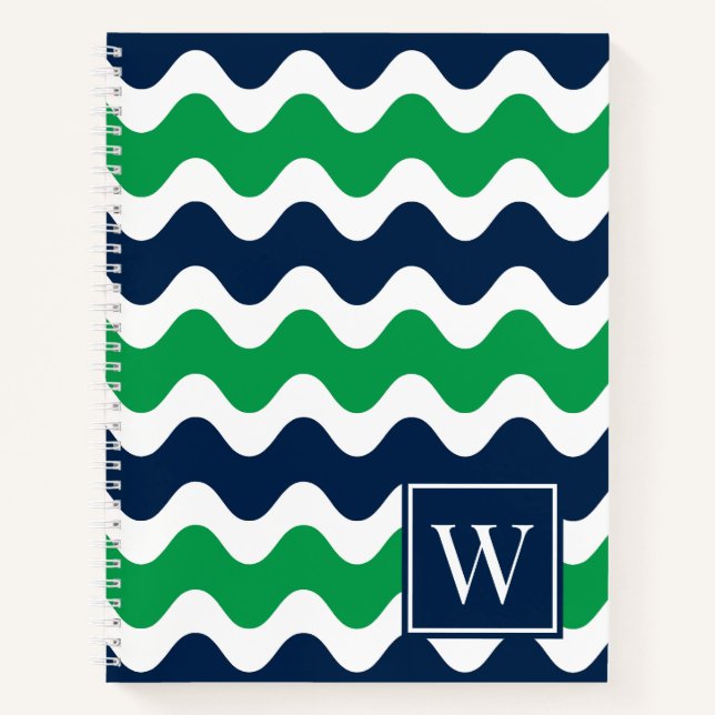 Green & Navy Preppy Ric Rac Stripe Notebook (Front)