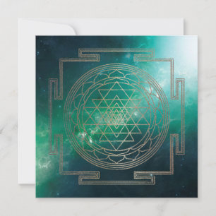 Green Nebula Sri Yantra - Greeting Card