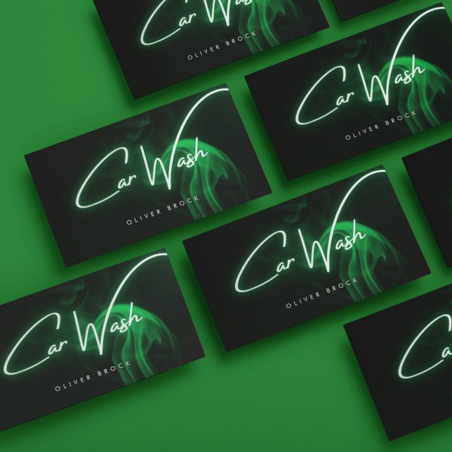 Green Neon Auto Detailing & Car Wash  Business Card (Creator Uploaded)
