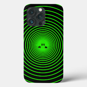 Green Neon Circles iPhone Case with Curious Eyes