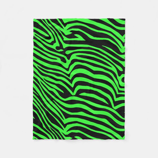 Green neon colour zebra pattern fleece blanket (Front)