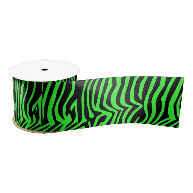 Green neon colour zebra pattern satin ribbon (Spool)