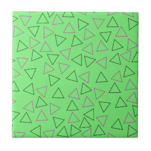 Green Neon Geometric Triangle Pattern Ceramic Tile