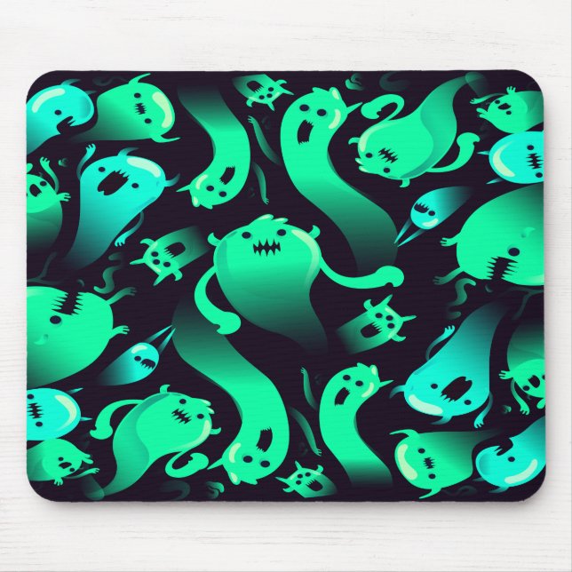 Green Neon Ghost Pattern Mouse Pad (Front)
