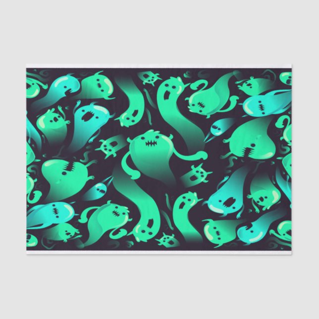 Green Neon Ghost Pattern Tissue Paper (Front)
