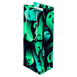 Green Neon Ghost Pattern Wine Gift Bag