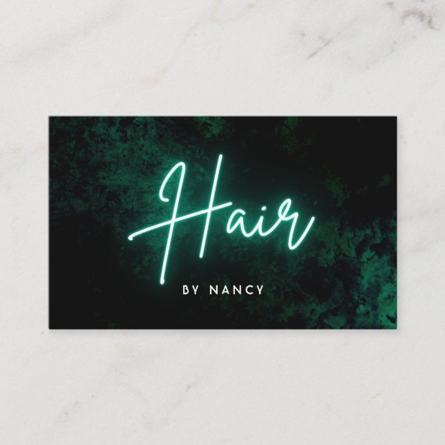 Green Neon Hair Salon Business Card (Front)