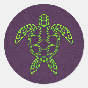Green Neon Lava Sea Turtle Design Classic Round Sticker