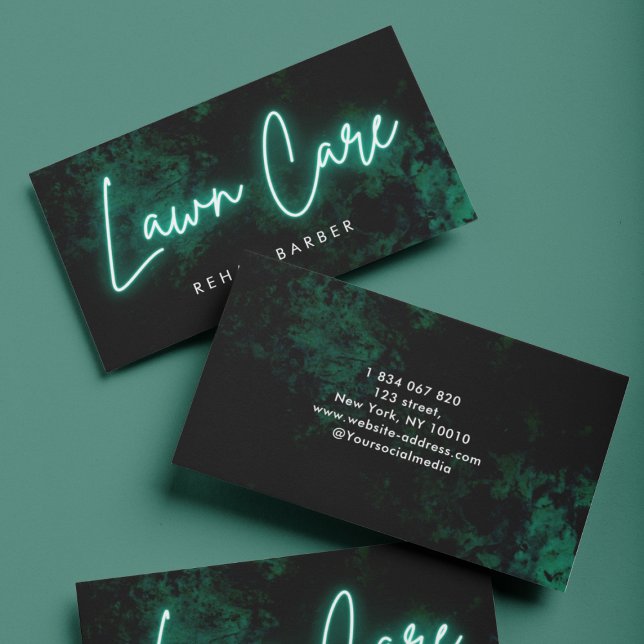 Green Neon Lawncare & Landscaping Business Card (Creator Uploaded)