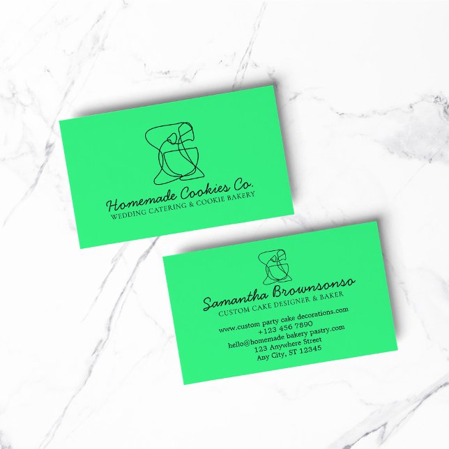 Green Neon Line Homemade Food Bakery Cooking Business Card (bakery business  chef)