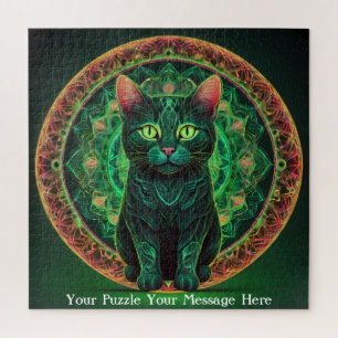 Green Neon Mandala Majesty Jigsaw Puzzle