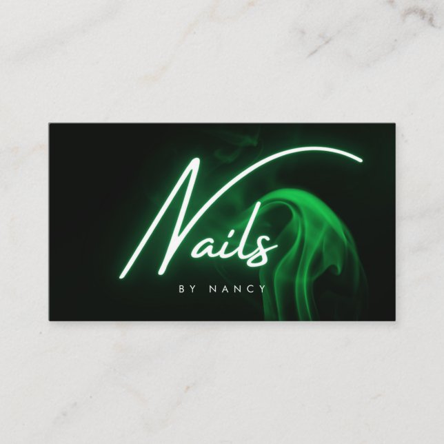 Green Neon Nails Nail Tech Script Typography  Business Card (Front)
