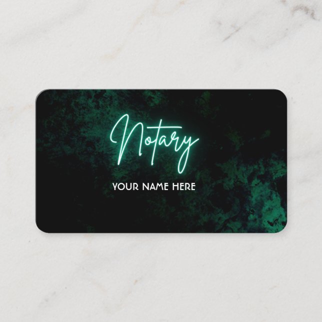 Green Neon Notary  Business Card (Front)