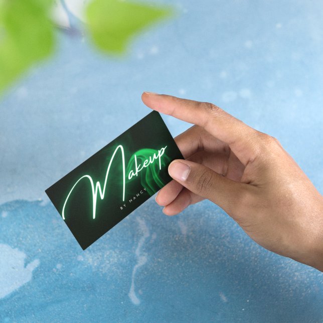 Green Neon & Smoke Makeup Handwritten Script  Business Card (Creator Uploaded)