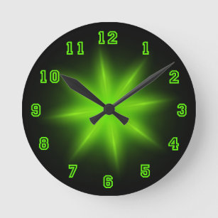 Green Neon Star 8" Round Clock