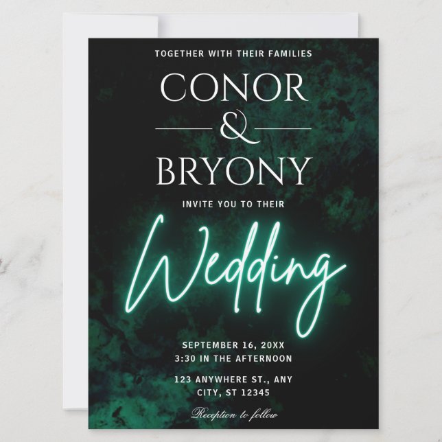 Green Neon Wedding  Invitation (Front)