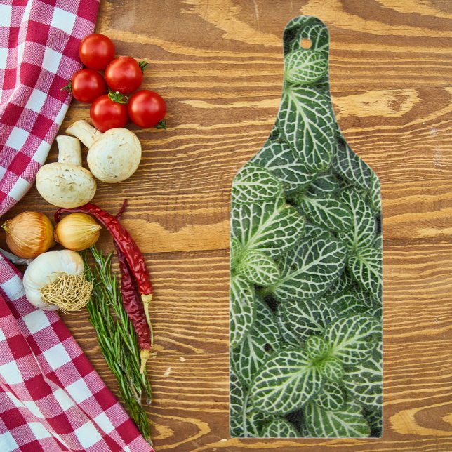 Green Nerve Plant Leaves Floral Cutting Board (In Situ)