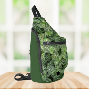 Green Nerve Plant Leaves Floral Sling Bag