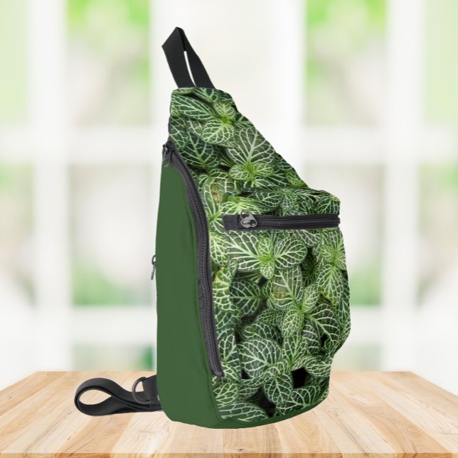 Green Nerve Plant Leaves Floral Sling Bag (In Situ)
