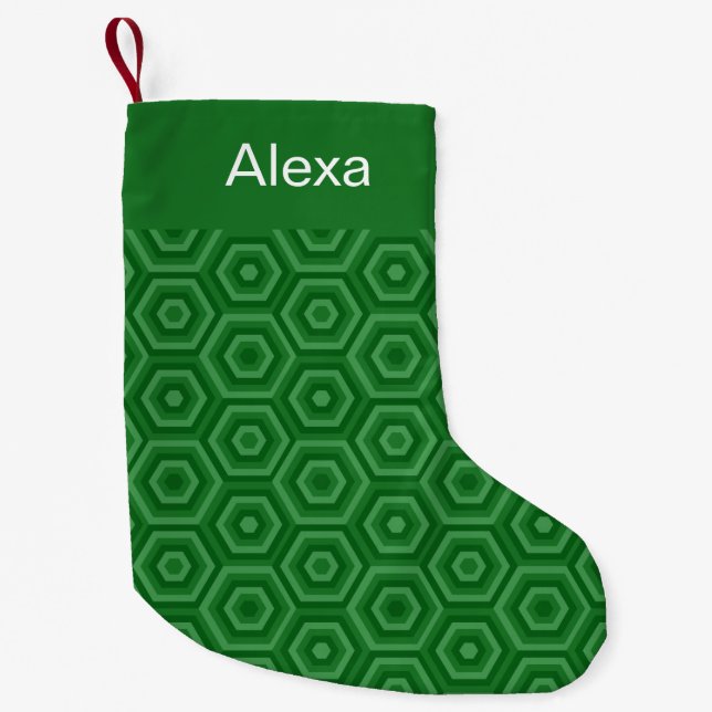 Green Nested Hexagons Personalised Name Small Christmas Stocking (Front)
