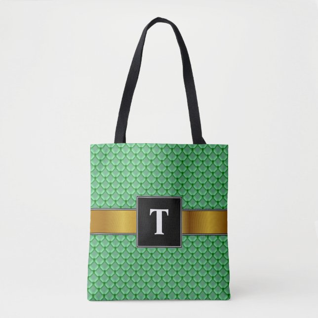 Green Net, Mesh, or Chainmail Like Pattern Tote Bag (Front)