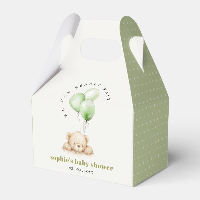 Green Neutral Bearly Wait Balloon Baby Shower Favour Box (Front Side)