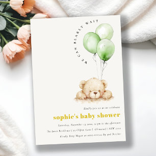 Green Neutral Bearly Wait Balloon Baby Shower Invitation