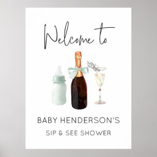 Green Neutral Sip and See Baby Shower Welcome Sign