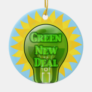 Green New Deal Light Bulb Ceramic Ornament