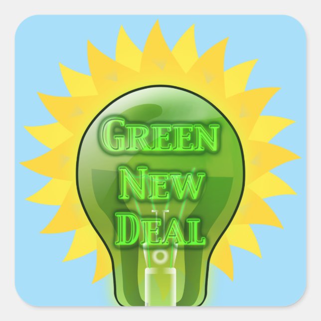 Green New Deal Light Bulb Square Sticker (Front)