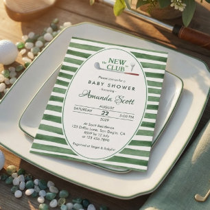 Green New To The Club Golf Theme Baby Shower Invitation