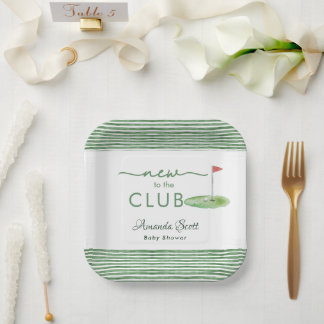 Green New to the Club Golf Theme Baby Shower  Paper Plate