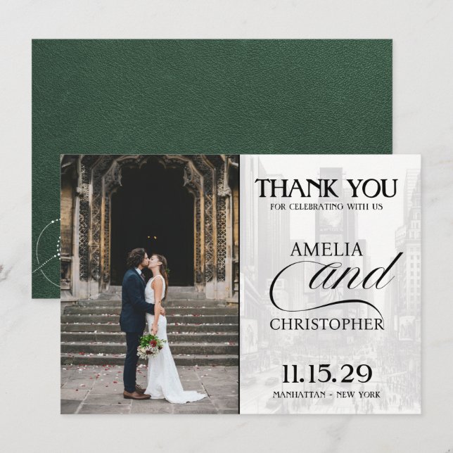 Green New York City Passport Thank You Card (Front/Back)