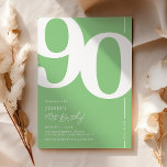 Green Ninety 90th Birthday Party Invitation<br><div class="desc">Trendy green 90th birthday party invitations featuring the number '90' in a large bold serif font,  and a modern invite template that is easy to personalise.</div>