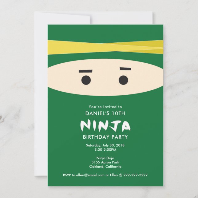 Green Ninja Party Invitation (Front)