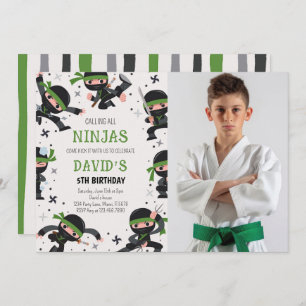 Green Ninja Warrior Martial Arts Birthday Photo Invitation