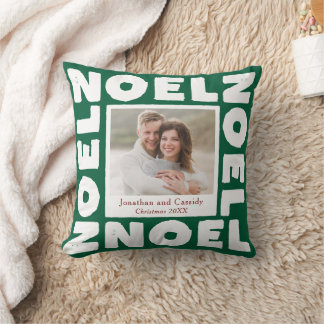 Green Noel Contemporary Typography Photo Holiday Cushion