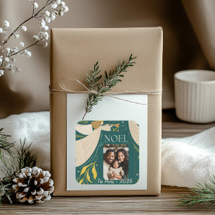 Green Noel Holiday Postcard 2 Square Sticker