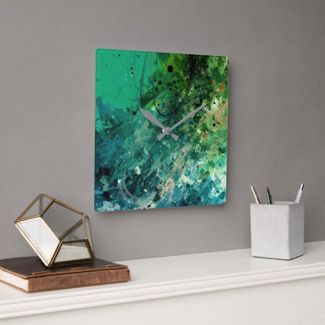 Green Noise Abstract Square Wall Clock (Office)